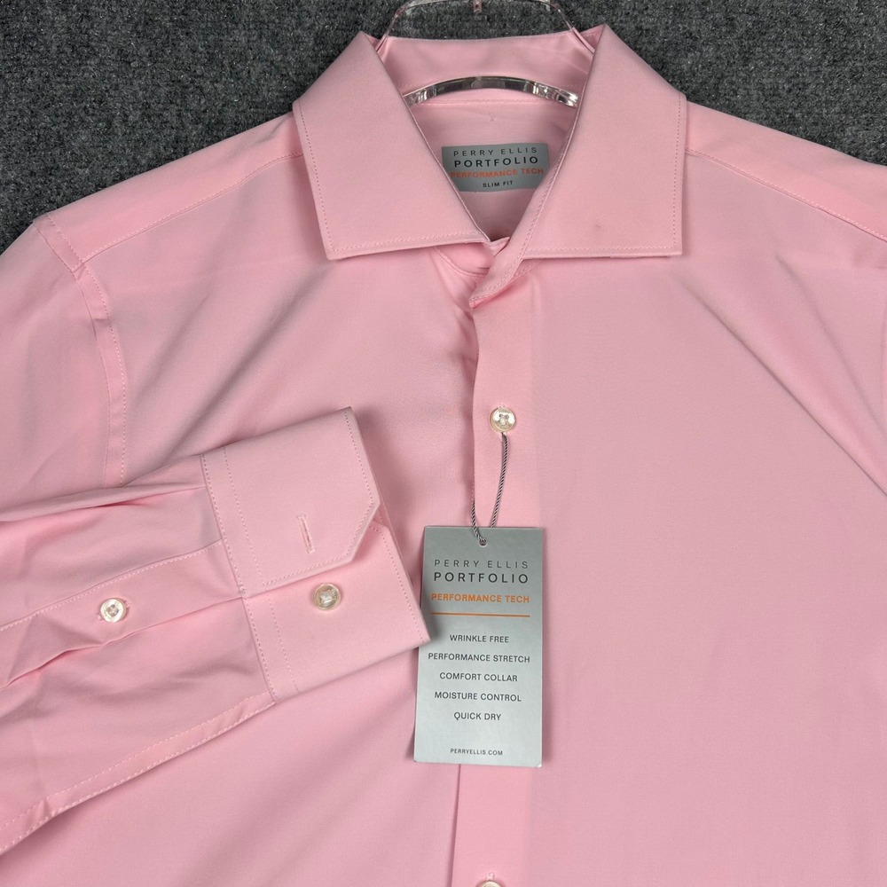 Perry Ellis Portfolio Shirt Mens S Pink Performance Tech Slim Fit Stretch